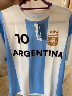 NWT Argentina National Team Blue & White Striped Soccer Jersey - 10 Messi Size M